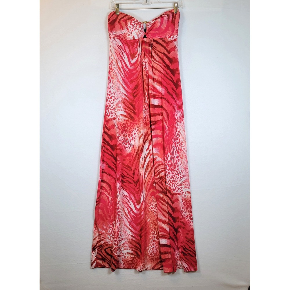 Natori Womens Strapless Tube Maxi Dress Pink Animal Empire Waist Size Medium
